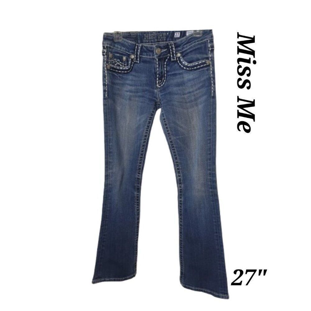 Miss Me Women's Denim Jeans Size 27 Sunny Bootcut Thick Stitch Distressed